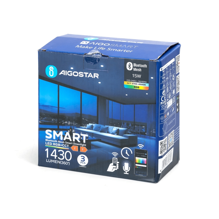 Aigostar - 3 darabos szett dimmelhető RGBW LED beépíthető mennyezeti lámpa MESH LED/15W/230V 2700K-6500K Ø17 cm