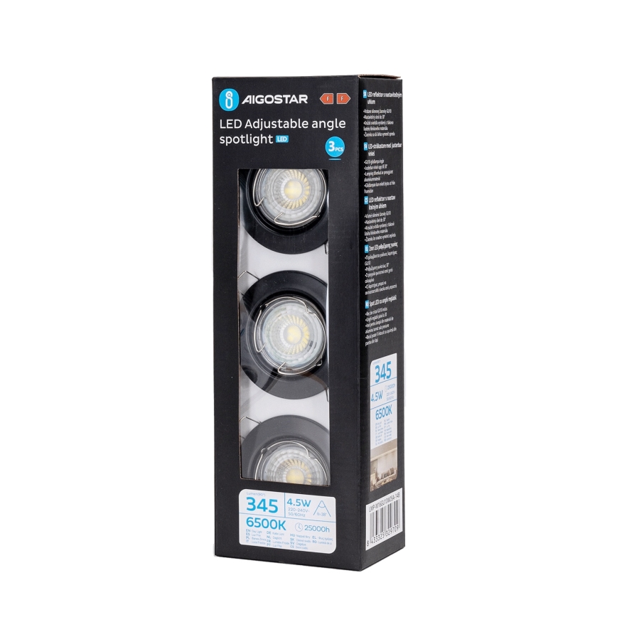 Aigostar - SZETT 3x LED süllyesztett mennyezeti lámpa 1xGU10/4,5W/230V 6500K fekete