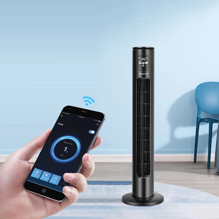 Aigostar - Torony ventilátor 50W/230V fekete Wi-Fi + távirányítás
