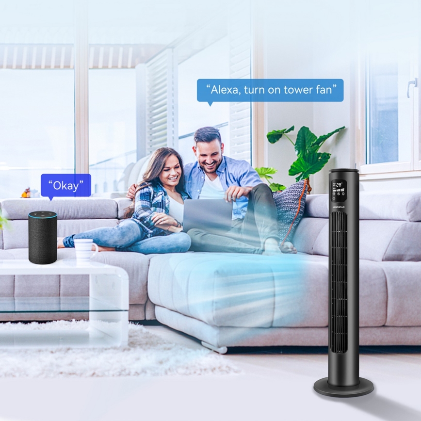 Aigostar - Torony ventilátor 50W/230V fekete Wi-Fi + távirányítás