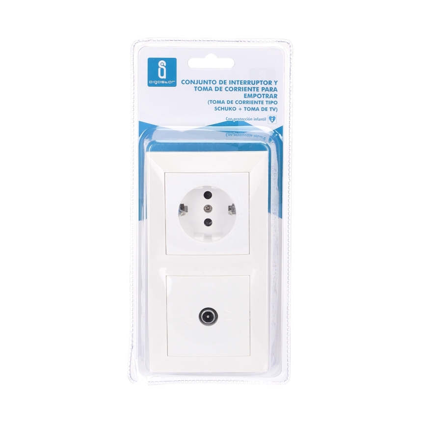 Aigostar - TV- és SCHUKO 230V aljzat kerettel, fehér