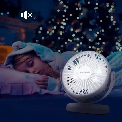 Aigostar - Újratölthető asztali ventilátor 4W/5V 1500mAh fehér