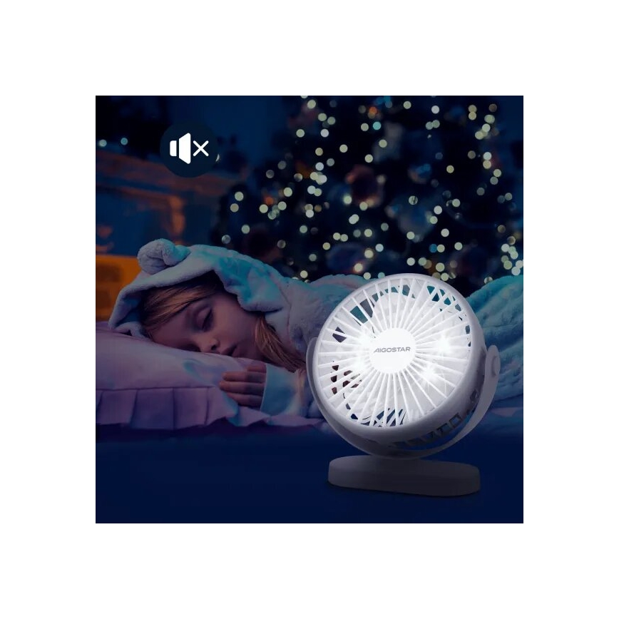 Aigostar - Újratölthető asztali ventilátor 4W/5V 1500mAh fehér
