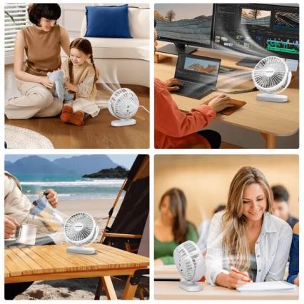 Aigostar - Újratölthető asztali ventilátor 4W/5V 1500mAh fehér