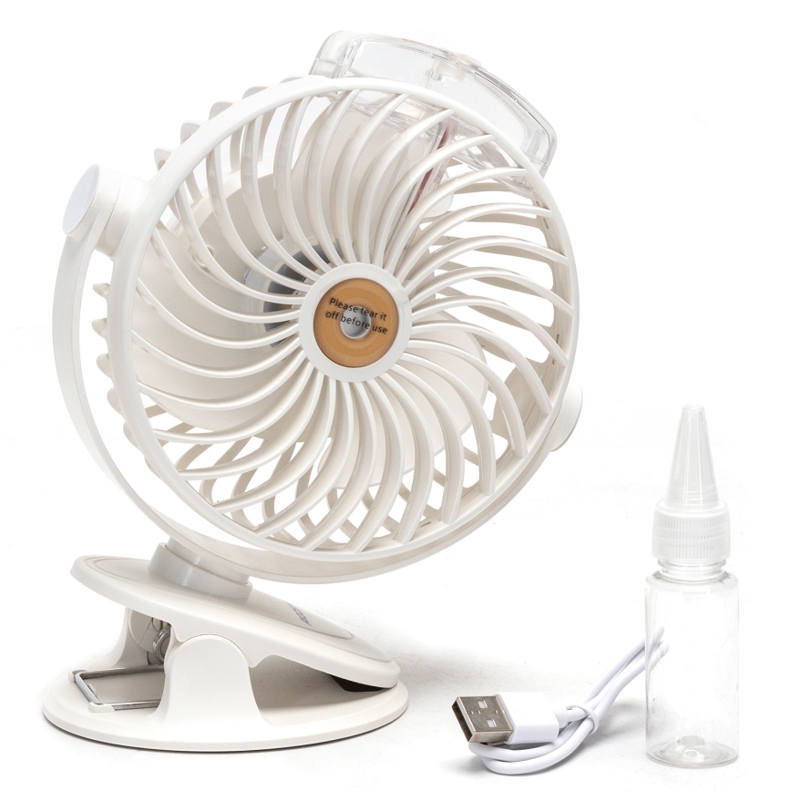 Aigostar - Újratölthető asztali ventilátor klipsszel 2W/5V 2400mAh USB fehér