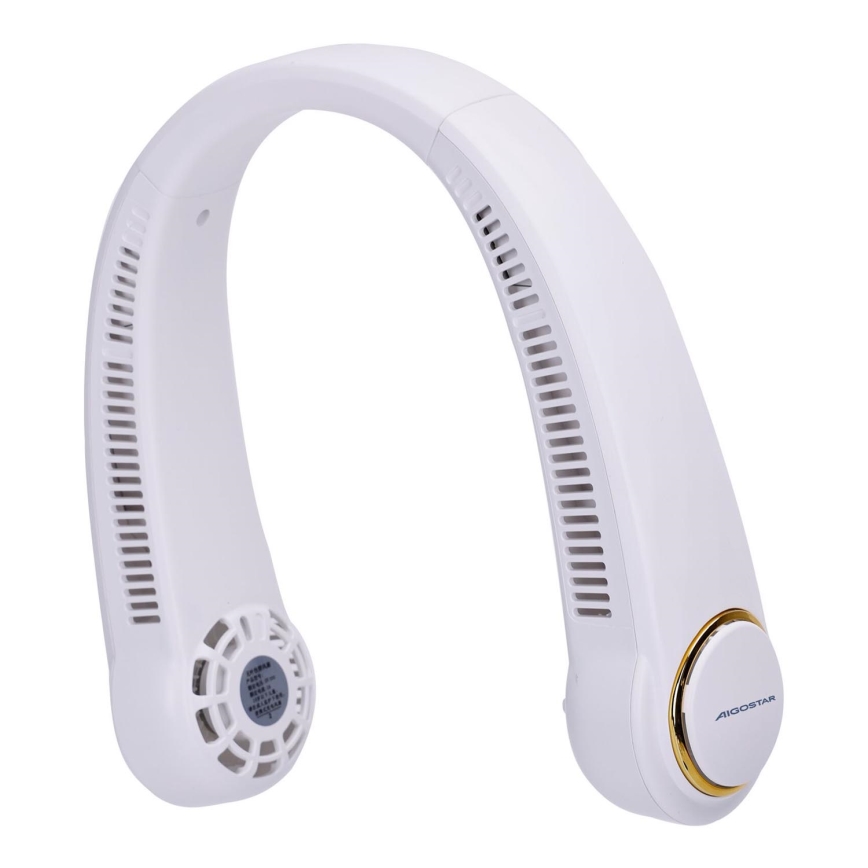 Aigostar - Újratölthető nyaki ventilátor 4W/5V 2000mAh fehér