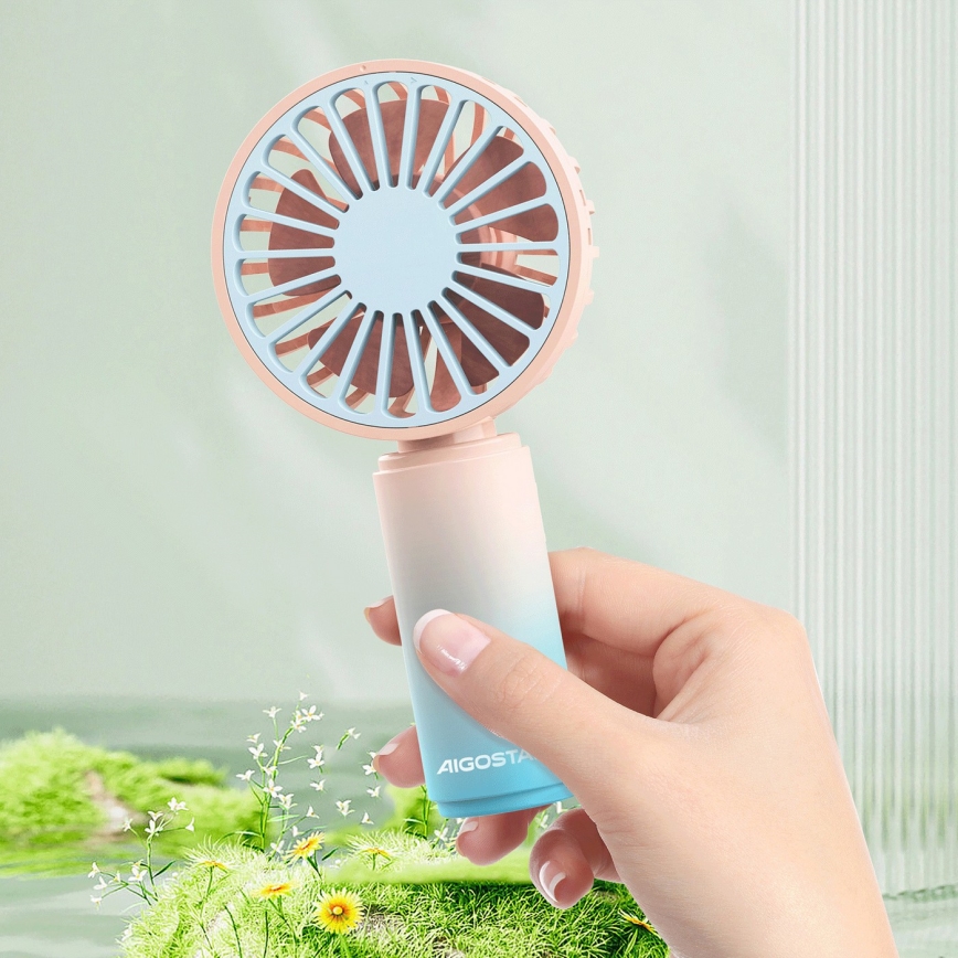 Aigostar - Újratölthető zsebméretű ventilátor 3W/5V 500 mAh USB rózsaszín/kék
