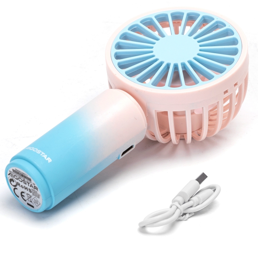 Aigostar - Újratölthető zsebméretű ventilátor 3W/5V 500 mAh USB rózsaszín/kék