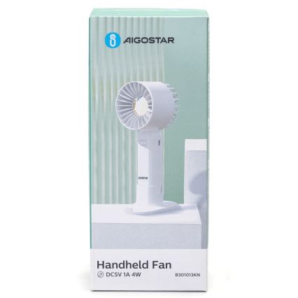 Aigostar - Újratölthető zsebventilátor 4W/5V 500mAh USB fehér
