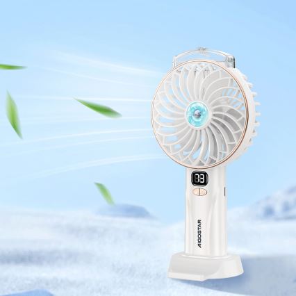 Aigostar - Újratölthető zsebventilátor 5W/5V, 2400 mAh, USB, fehér