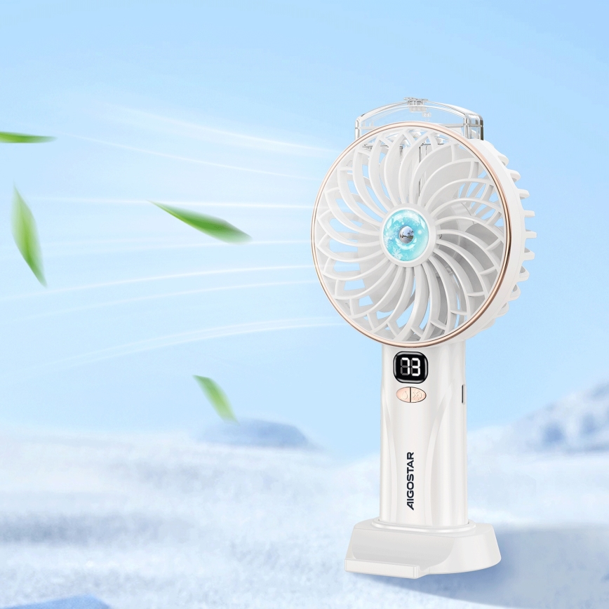 Aigostar - Újratölthető zsebventilátor 5W/5V, 2400 mAh, USB, fehér