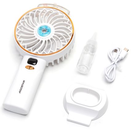 Aigostar - Újratölthető zsebventilátor 5W/5V, 2400 mAh, USB, fehér