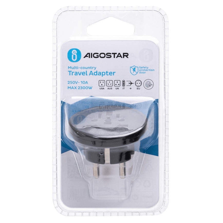 Aigostar - Utazó adapter EU-hez, fekete