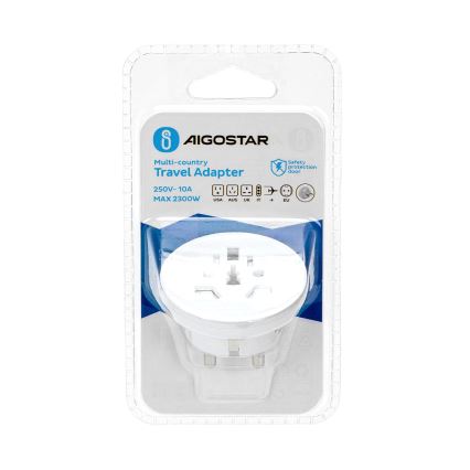 Aigostar - Utazóadapter EU-csatlakozóhoz, fehér