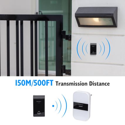 Aigostar - Vezeték nélküli csengő aljzatba 230V/12V IP44 fehér/fekete