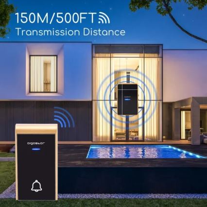 Aigostar - Vezeték nélküli csengő 3xAA/12V IP44 fekete/réz