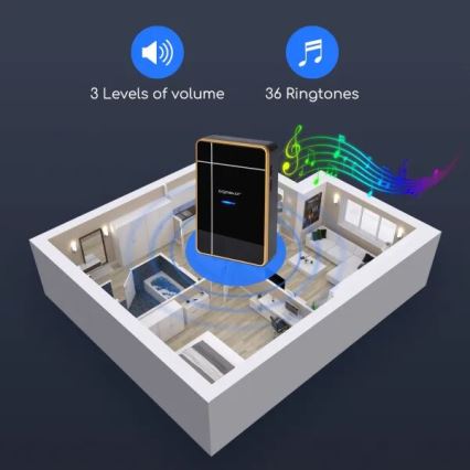 Aigostar - Vezeték nélküli csengő 3xAA/12V IP44 fekete/réz