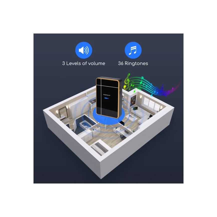 Aigostar - Vezeték nélküli csengő 3xAA/12V IP44 fekete/réz