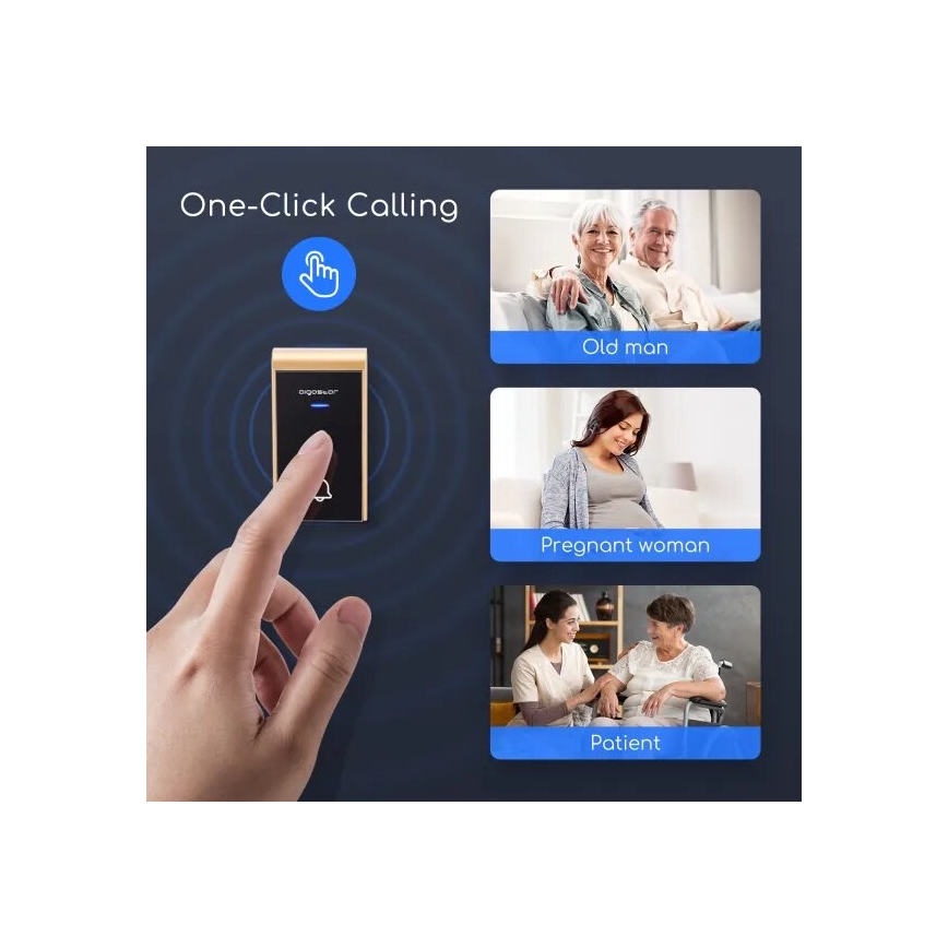 Aigostar - Vezeték nélküli csengő 3xAA/12V IP44 fekete/réz