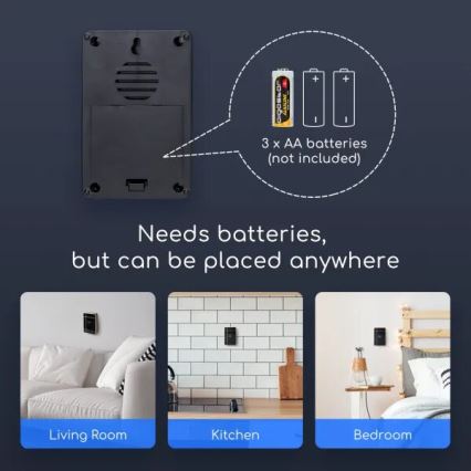 Aigostar - Vezeték nélküli csengő 3xAA/12V IP44 fekete/réz