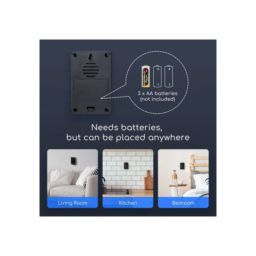 Aigostar - Vezeték nélküli csengő 3xAA/12V IP44 fekete/réz