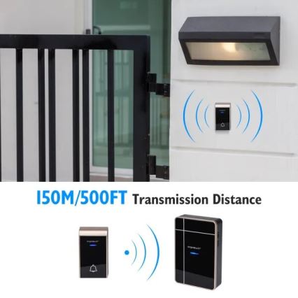 Aigostar - Vezeték nélküli csengő 3xAA/12V IP44 fekete/réz