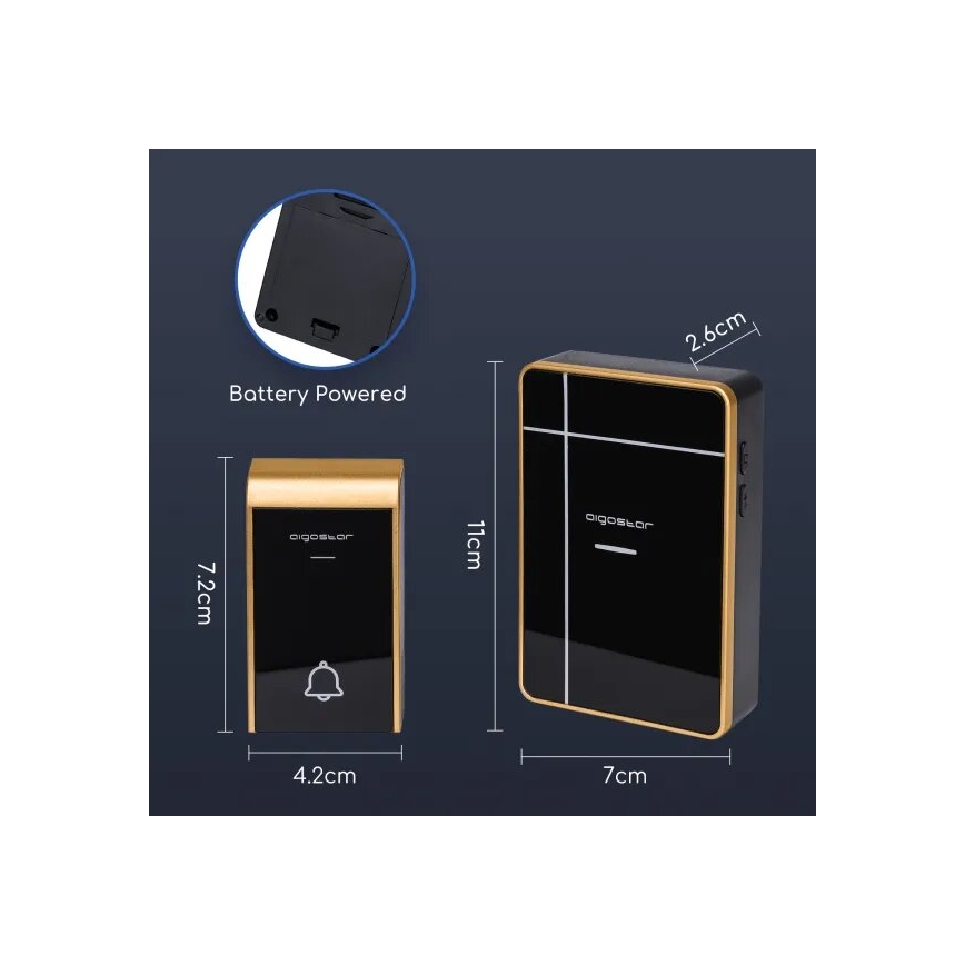 Aigostar - Vezeték nélküli csengő 3xAA/12V IP44 fekete/réz