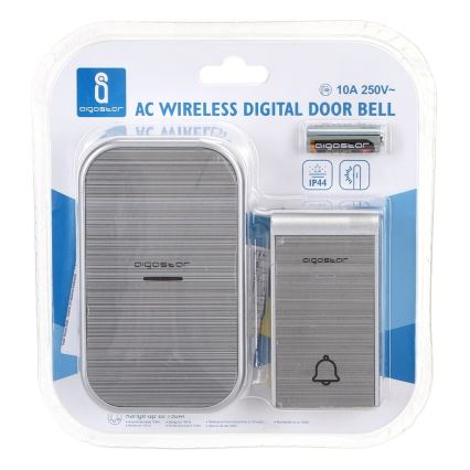 Aigostar - Vezeték nélküli, konnektorba dugható csengő 230V/12V IP44, ezüst