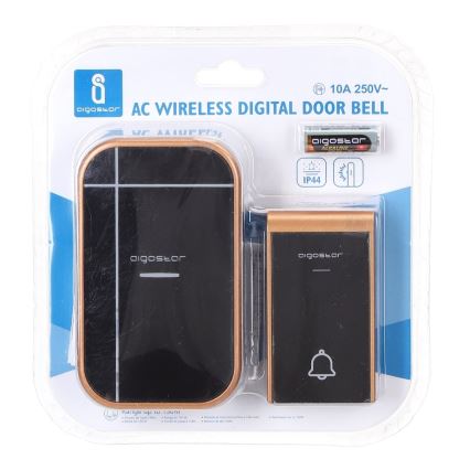 Aigostar - Vezeték nélküli, konnektorba dugható csengő 230V/12V, IP44, fekete