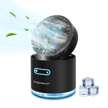 Aigostar - RGB Vezeték nélküli mini asztal ventilátor ködhatással MIST 10W/5V 2000mAh fekete