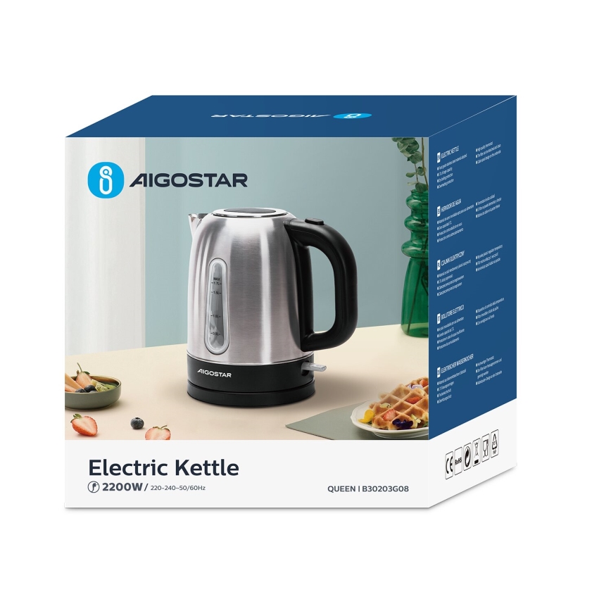 Aigostar - Vízforraló 1,7l 2200W/230V matt króm