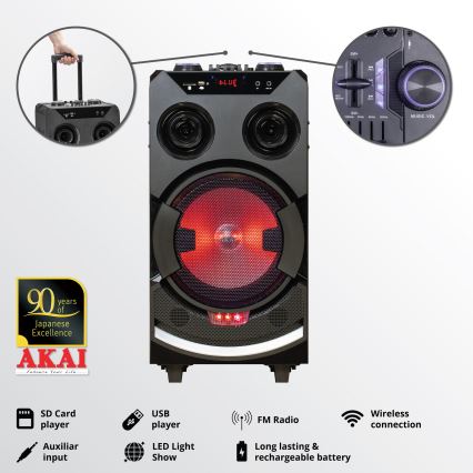 AKAI ABTS-112 - Vezeték nélküli hangszóró 300W/230V 7000 mAh + távirányító