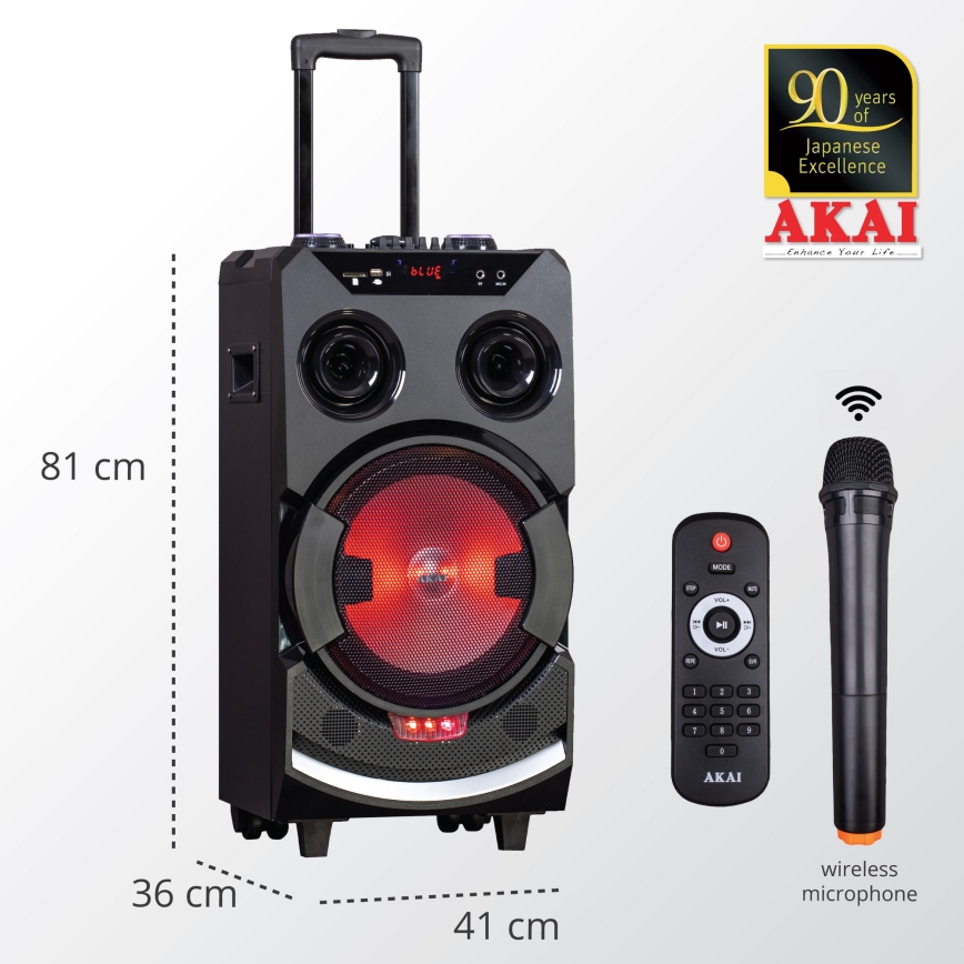 AKAI ABTS-112 - Vezeték nélküli hangszóró 300W/230V 7000 mAh + távirányító