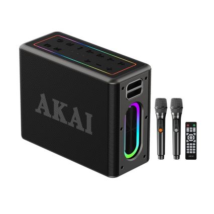AKAI ABTSW-120 - Vezeték nélküli hangszóró két mikrofonnal 80W/4000 mAh IPX6