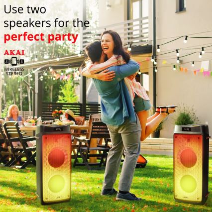 AKAI PARTY BOX 810 - Vezeték nélküli hangszóró 65 W/230 V, 5000 mAh akkumulátor, távirányítóval