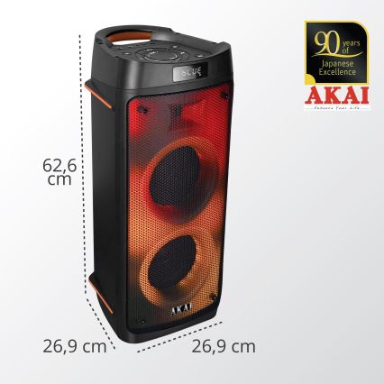AKAI PARTY BOX 810 - Vezeték nélküli hangszóró 65 W/230 V, 5000 mAh akkumulátor, távirányítóval