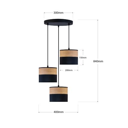 ALBA kábeles csillár 3xE27/15W/230V, átm. 40 cm, fekete/barna