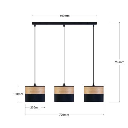 ALBA kábeles függeszték 3xE27/15W/230V fekete/barna