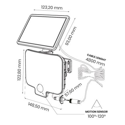 ALEX napelemes LED-reflektor mozgásérzékelővel, 5,5 W, 3,7 V, 1200 mAh, IP44