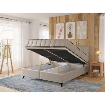 Kárpitozott ALICIA ágy matracokkal és topperrel, beépített tárolóval 180x200 cm bézs