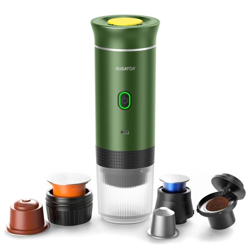 Aligator ACM003 - PortaCaffé 3 az 1-ben, hordozható, újratölthető kávéfőző, 72 W/7500 mAh, zöld