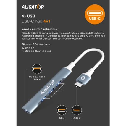 Aligator AHUB002 - USB-C hub 4 az 1-ben