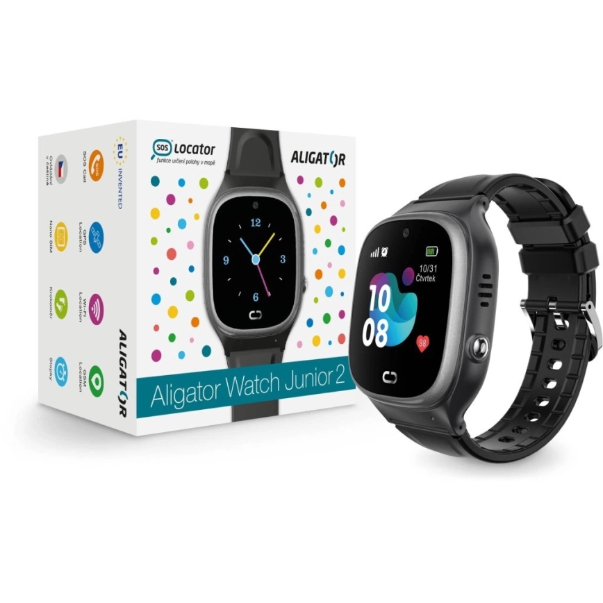 Aligator AW11BK - Watch Junior 2 okosóra 450 mAh IP67 Wi‑Fi fekete