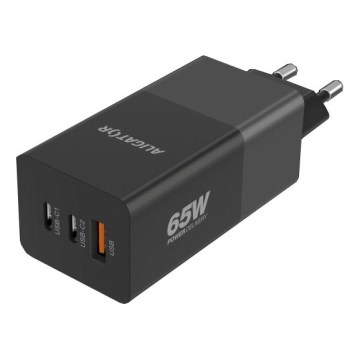Aligator CHPD0027 - Gyors töltőadapter GaN Power Delivery 65W 2xUSB-C + USB-A fekete