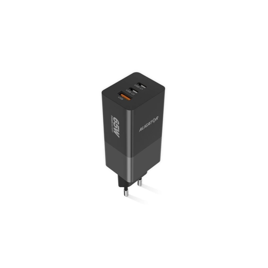 Aligator CHPD0027 - Gyors töltőadapter GaN Power Delivery 65W 2xUSB-C + USB-A fekete