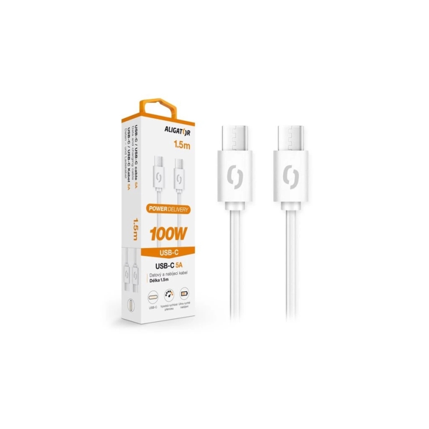 Aligator DATKP47 - USB-kábel USB-C / USB-C 100 W Power Delivery 1,5 m fehér
