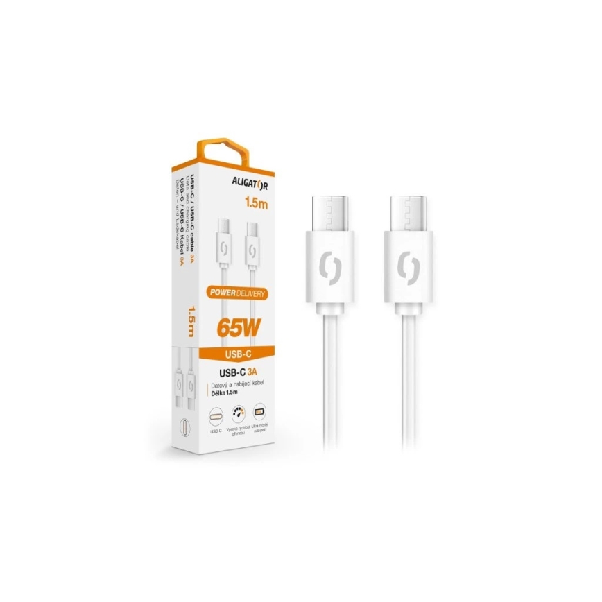 Aligator DATKP49 - USB kábel USB-C / USB-C 65 W Power Delivery 1,5 m fehér
