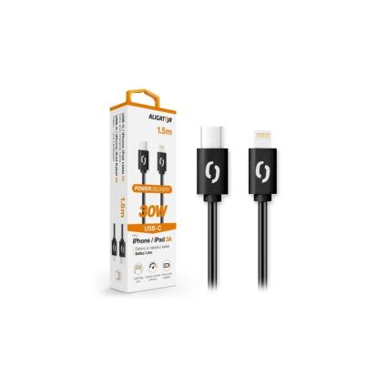 Aligator DATKP50 - USB kábel USB-C / Lightning 30 W Power Delivery 1,5 m fekete