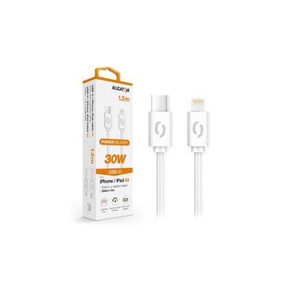 Aligator DATKP51 - USB-kábel USB-C / Lightning, 30 W Power Delivery, 1,5 m, fehér
