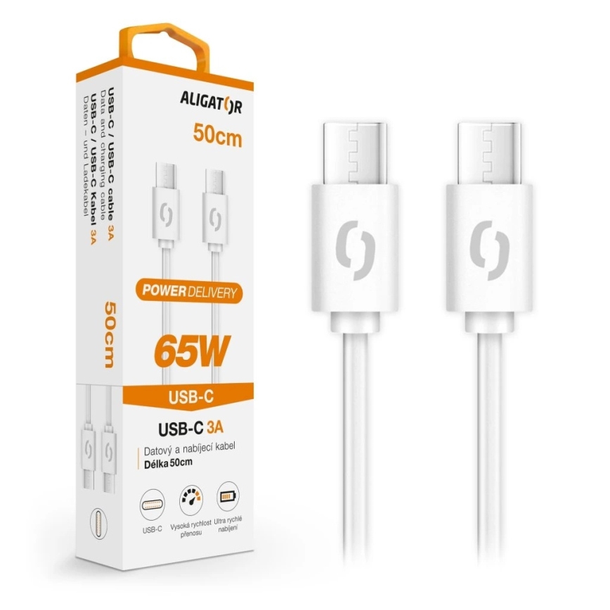 Aligator DATKP55 - USB kábel USB-C / USB-C 65W Power Delivery 0,5 m fehér